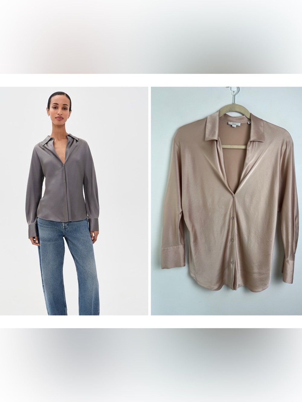 Vince Size 1X 100% Silk Charmeuse Blush Pink Bias Silk Button Down Blouse Top